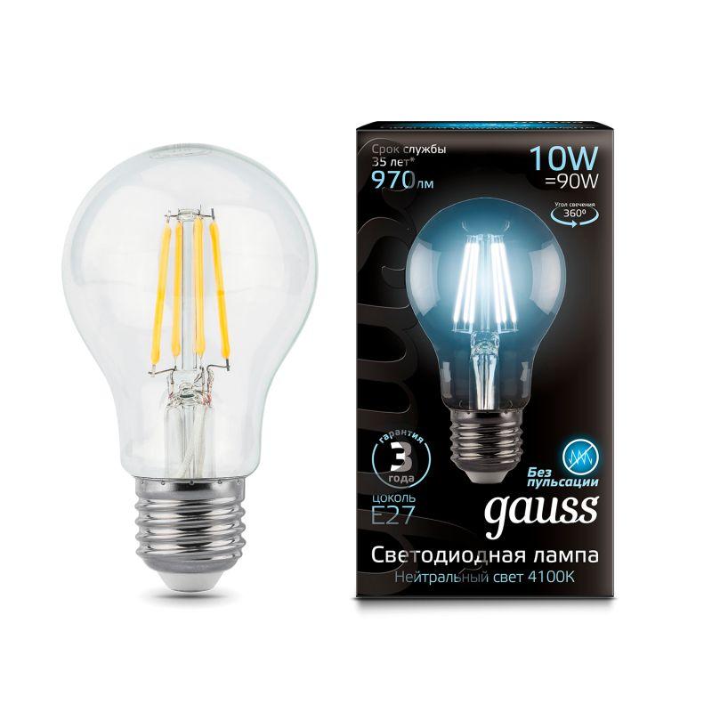 102802210_1.jpeg Лампа светодиодная филаментная Black Filament 10Вт A60 грушевидная 4100К нейтр. бел. E27 970лм GAUSS 102802210 — изображение 1