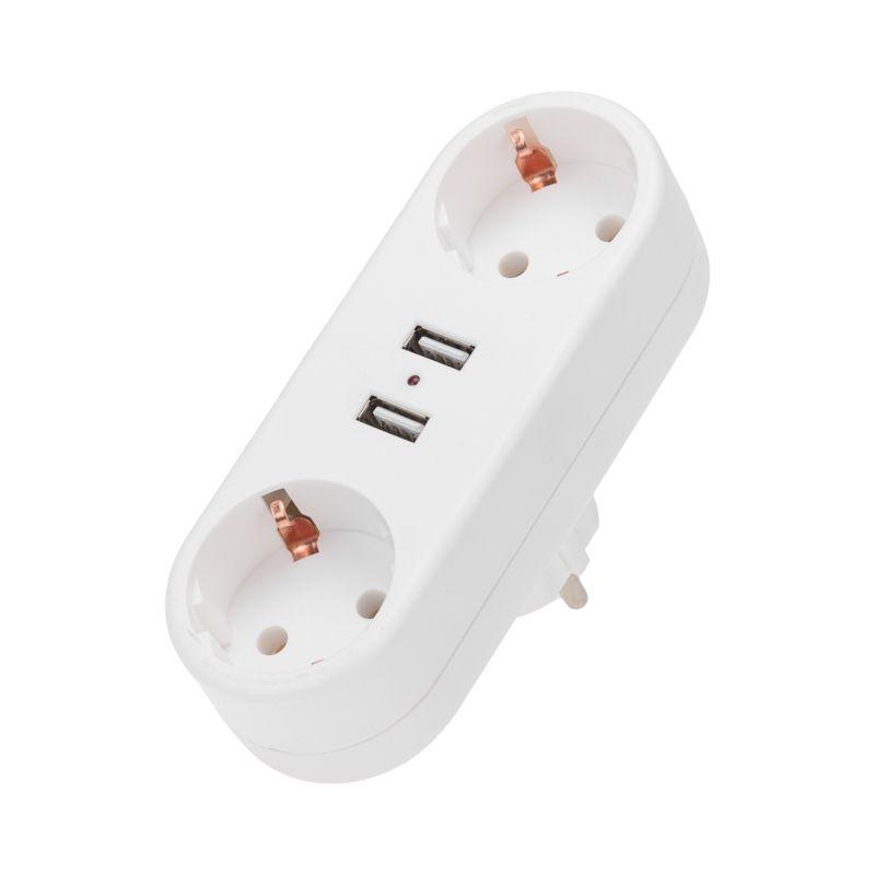 11-1090_1.jpeg Двойник электрический линейный 16А с/з+2 USB-порта 2.4А бел. Rexant 11-1090 — изображение 1