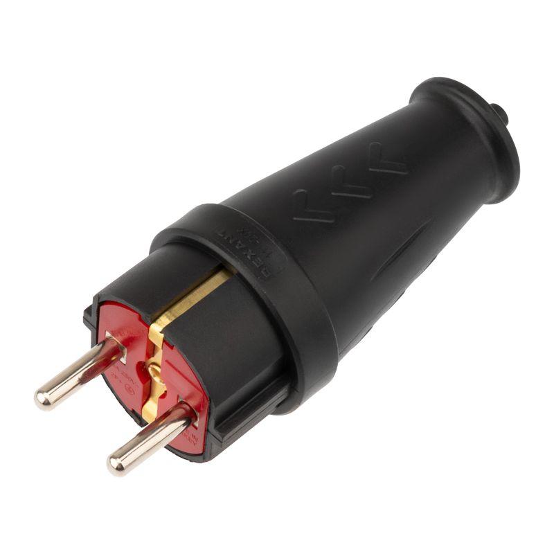 111-200_1.jpeg Вилка прямая влагозащ. 16А IP44 с заземл. COMPACT каучук черн. Rexant 111-200 — изображение 1