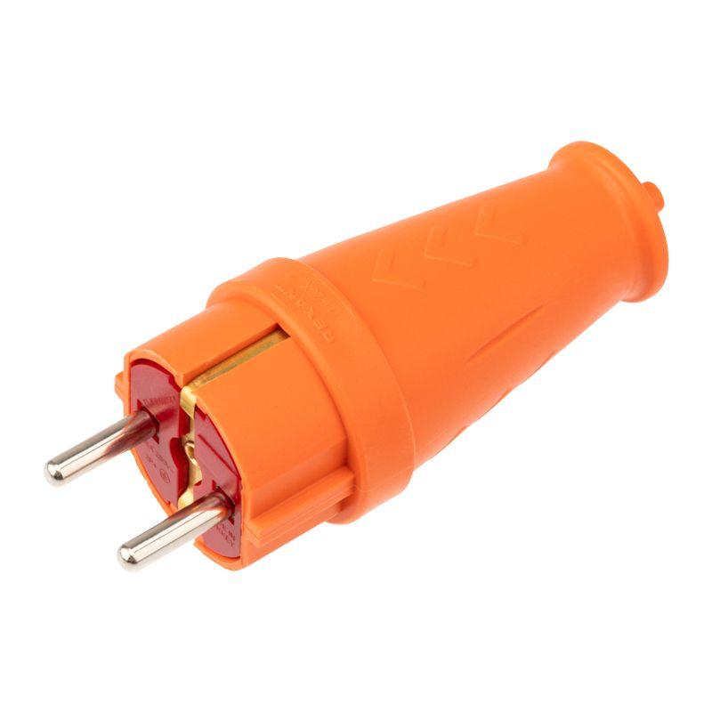 111-202_1.jpeg Вилка прямая влагозащ. 16А IP44 с заземл. COMPACT каучук оранж. Rexant 111-202 — изображение 1