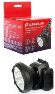 Фонарь аккумуляторный налобный LED5362 7LED 2 режима 220В пластик. черн. (бокс) Ultraflash 11256