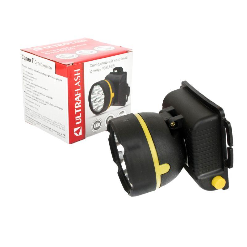 11781_1.jpeg Фонарь налобный 909LED5 (5LED 1 режим; 3хR6 черн.) Ultraflash 11781 — изображение 1