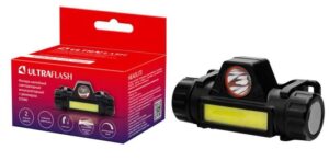 Фонарь аккумуляторный налобный E1340 XPE + COB LED 3Вт 2 режима аккум. 3.7В магнит диммир. черн. (бокс) Ultraflash 14268