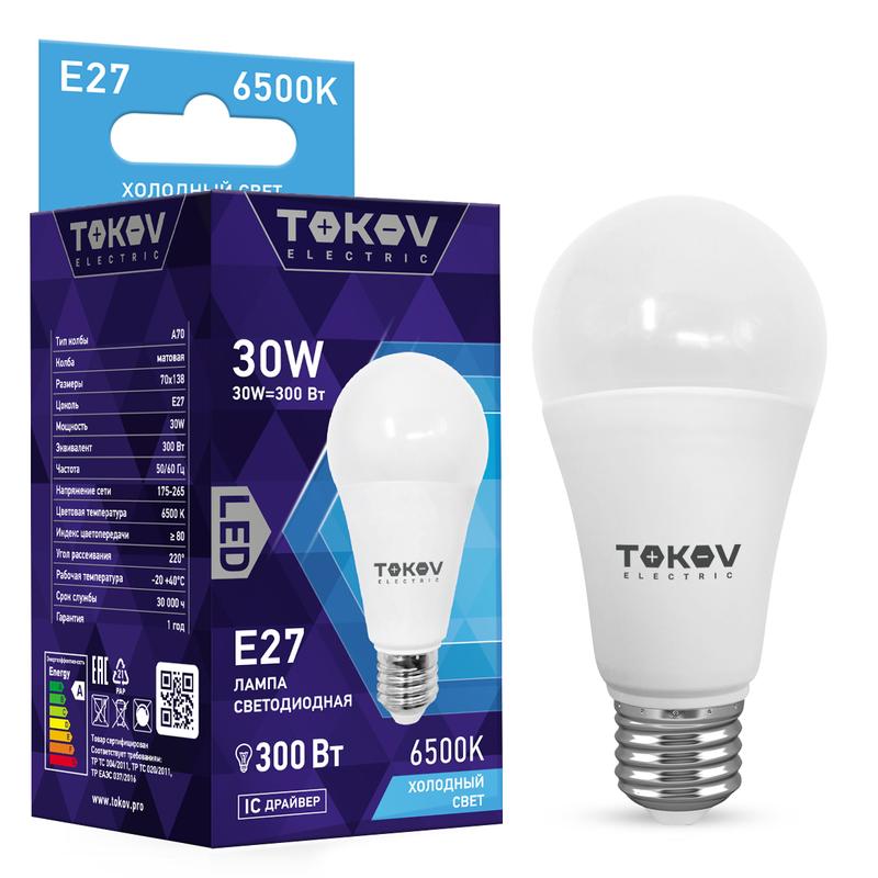1660381.jpg Лампа светодиодная 30Вт А70 6500К Е27 176-264В TOKOV ELECTRIC TKE-A70-E27-30-6.5K — изображение 1