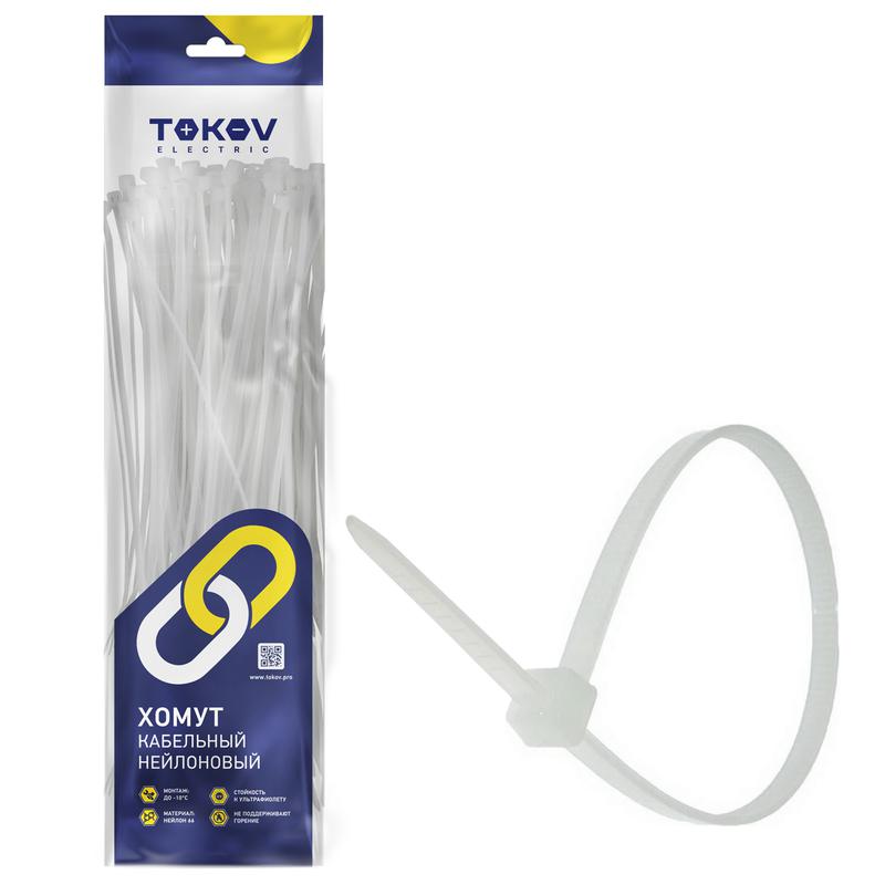 1672338.jpg Хомут кабельный нейлоновый бел. 4.8х300 (уп.100шт) TOKOV ELECTRIC TKE-HNS-4.8-300-W/100 — изображение 1