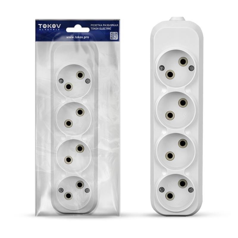 1685664.jpg Колодка удлинителя 4-м 10А без заземл. АБС-пластик бел. TOKOV ELECTRIC TKE-C01-KU4 — изображение 1