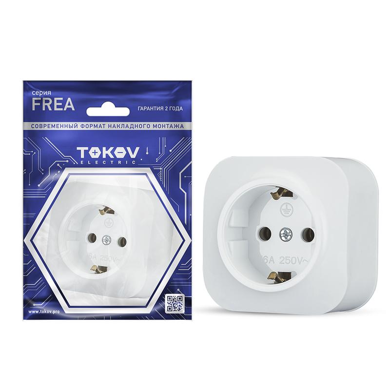 1685674.jpg Розетка 1-м ОП Frea 16А IP20 250В с заземл. АБС-пластик бел. TOKOV ELECTRIC TKE-FR-R1Z-C01 — изображение 1