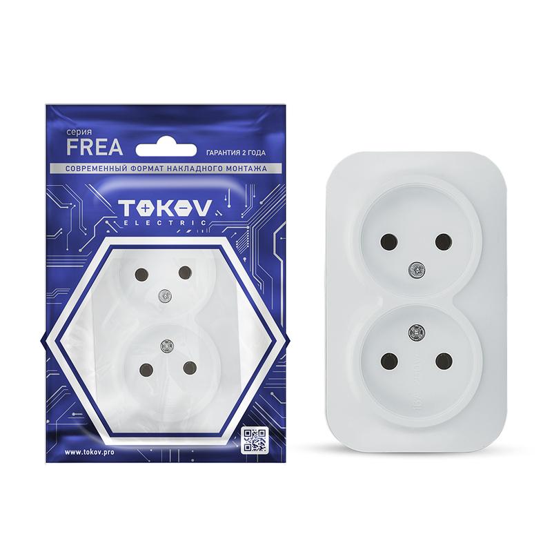 1685675.jpg Розетка 2-м ОП Frea 16А IP20 250В без заземл. АБС-пластик бел. TOKOV ELECTRIC TKE-FR-R2-C01 — изображение 1