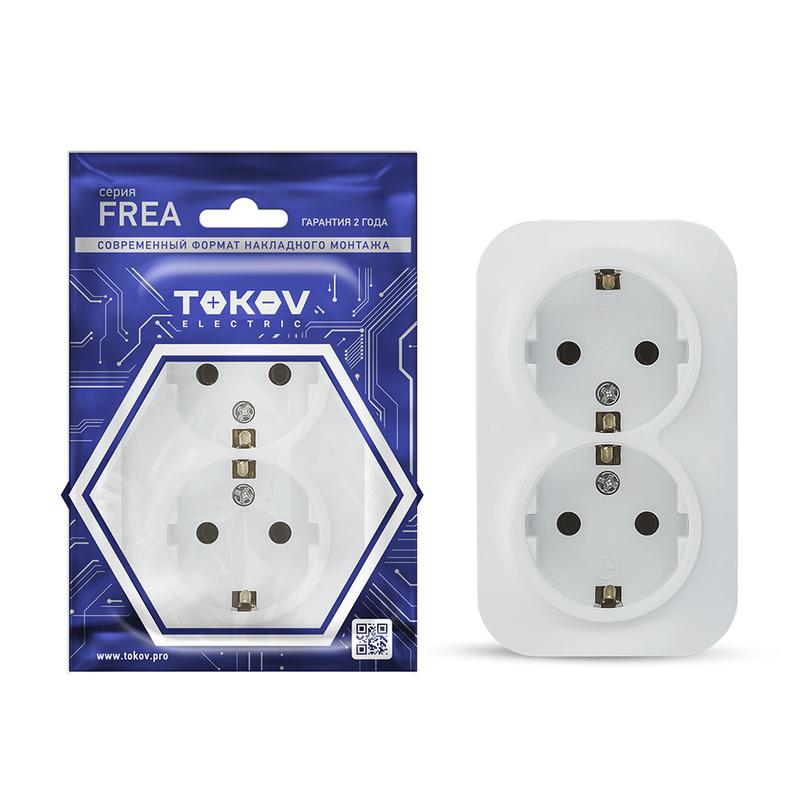 1685676.jpg Розетка 2-м ОП Frea 16А IP20 250В с заземл. АБС-пластик бел. TOKOV ELECTRIC TKE-FR-R2Z-C01 — изображение 1