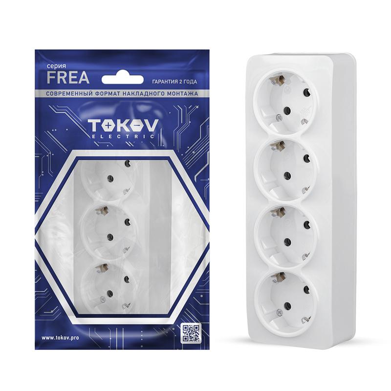1685680.jpg Розетка 4-м ОП Frea 16А IP20 250В с заземл. АБС-пластик бел. TOKOV ELECTRIC TKE-FR-R4Z-C01 — изображение 1