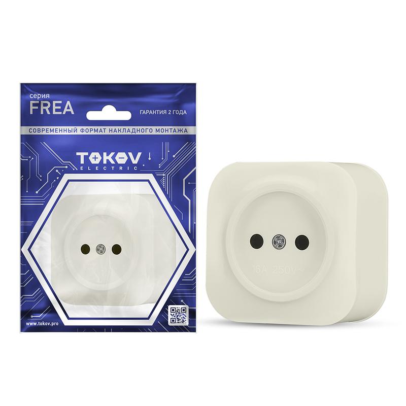 1685687.jpg Розетка 1-м ОП Frea 16А IP20 250В без заземл. АБС-пластик беж. TOKOV ELECTRIC TKE-FR-R1-C02 — изображение 1
