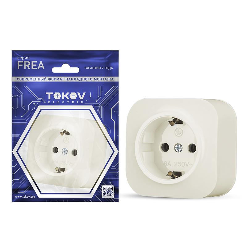 1685688.jpg Розетка 1-м ОП Frea 16А IP20 250В с заземл. АБС-пластик беж. TOKOV ELECTRIC TKE-FR-R1Z-C02 — изображение 1