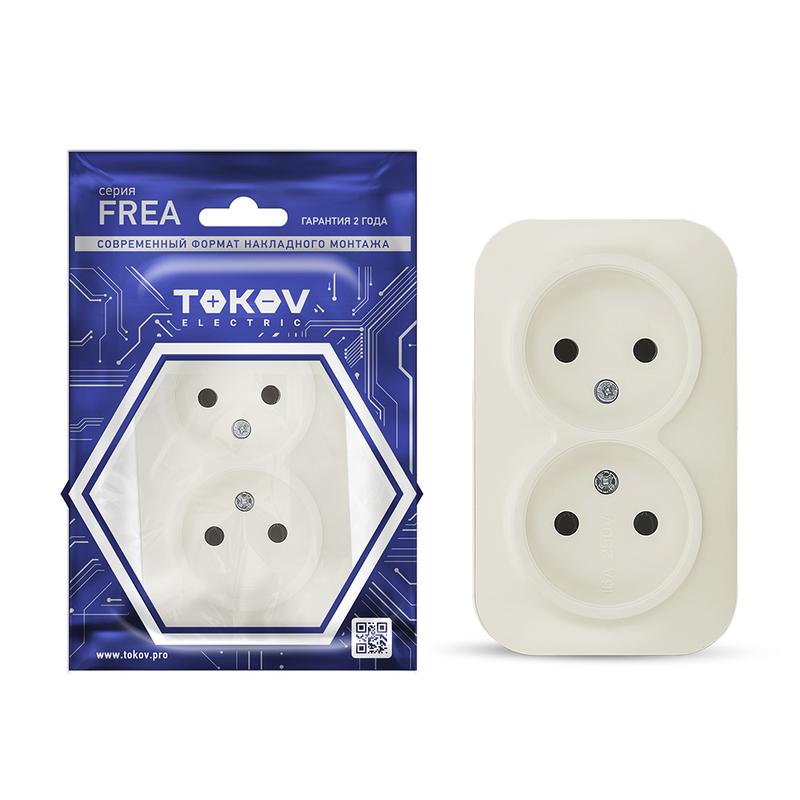 1685689.jpg Розетка 2-м ОП Frea 16А IP20 250В без заземл. АБС-пластик беж. TOKOV ELECTRIC TKE-FR-R2-C02 — изображение 1
