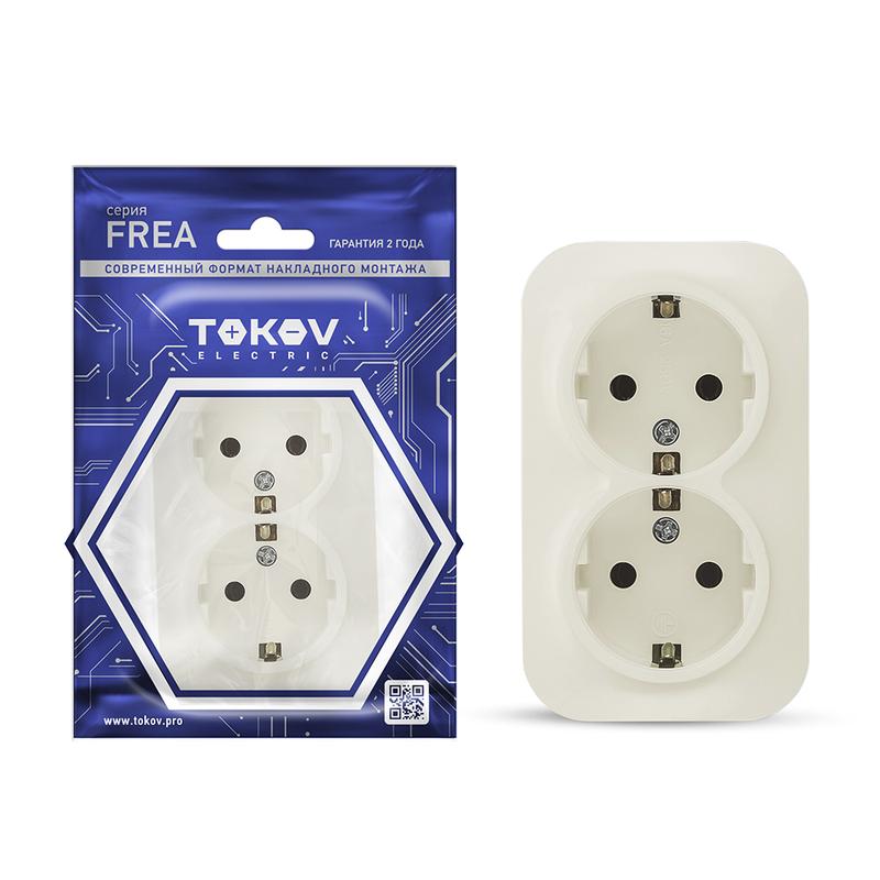 1685690.jpg Розетка 2-м ОП Frea 16А IP20 250В с заземл. АБС-пластик беж. TOKOV ELECTRIC TKE-FR-R2Z-C02 — изображение 1