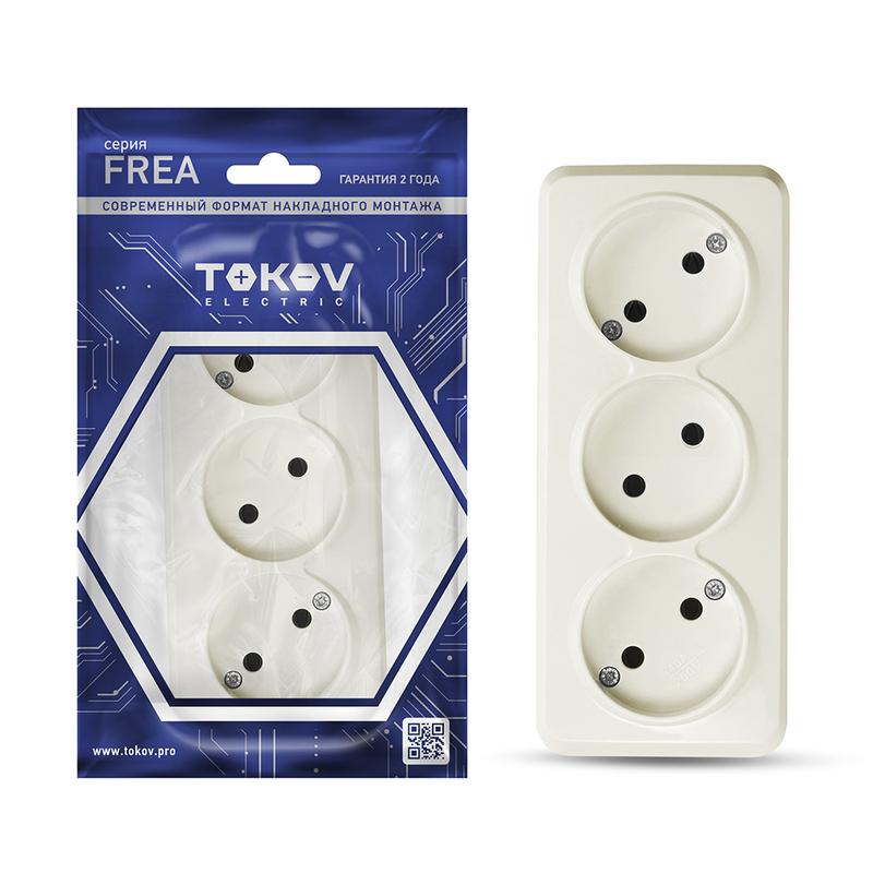 1685691.jpg Розетка 3-м ОП Frea 16А IP20 250В без заземл. АБС-пластик беж. TOKOV ELECTRIC TKE-FR-R3-C02 — изображение 1