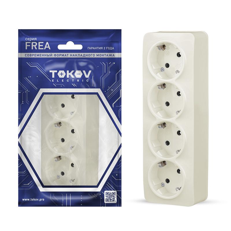 1685694.jpg Розетка 4-м ОП Frea 16А IP20 250В с заземл. АБС-пластик беж. TOKOV ELECTRIC TKE-FR-R4Z-C02 — изображение 1
