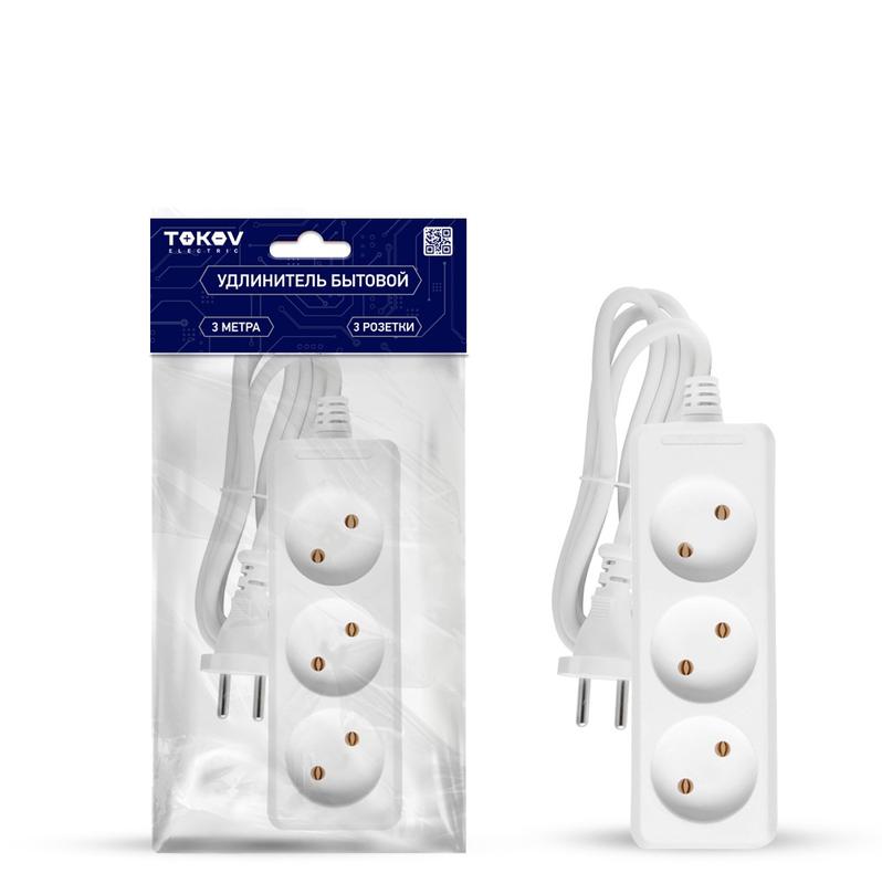 1701088.jpg Удлинитель 3х3м без заземл. 10А 2х0.75 TOKOV ELECTRIC TKE-C01-BU3-3-075 — изображение 1