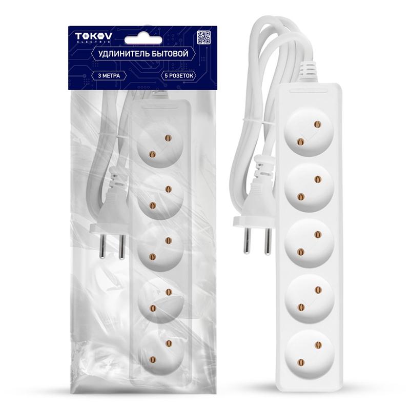 1701092.jpg Удлинитель 5х3м без заземл. 10А 2х0.75 TOKOV ELECTRIC TKE-C01-BU5-3-075 — изображение 1