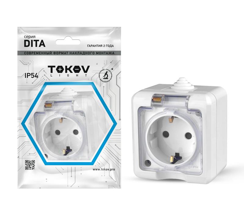 1710644.jpg Розетка 1-м ОП Dita 16А IP54 250В с заземл. с прозр. крышкой бел. TOKOV ELECTRIC TKL-DT-R1Z-C01T-IP54 — изображение 1