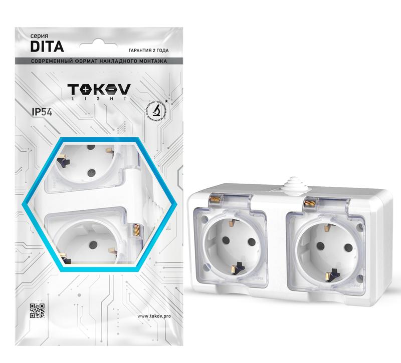 1710646.jpg Розетка 2-м ОП Dita 16А IP54 250В с заземл. с прозр. крышкой бел.TOKOV ELECTRIC TKL-DT-R2Z-C01T-IP54 — изображение 1