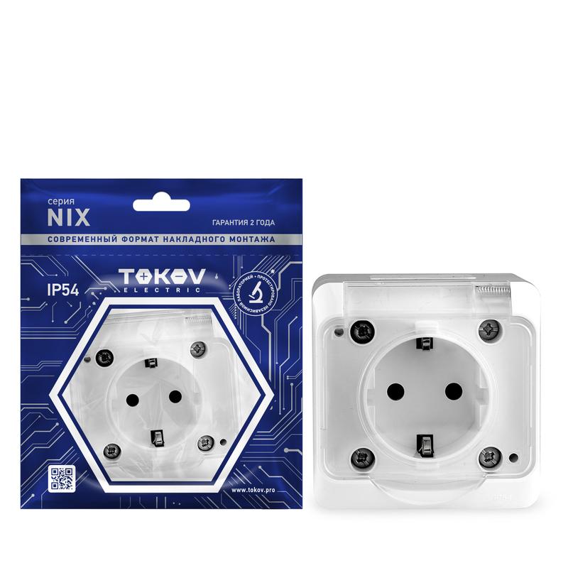 1712864.jpg Розетка 1-м ОП Nix 16А IP54 250В с заземл. с прозр. крышкой бел. TOKOV ELECTRIC TKE-NX-R1Z-C01T-IP54 — изображение 1