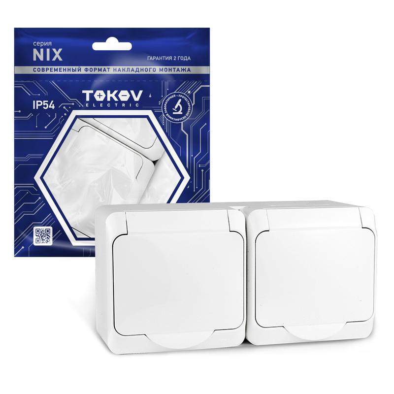 1712865.jpg Розетка 2-м ОП Nix 16А IP54 250В с заземл. с крышкой бел. TOKOV ELECTRIC TKE-NX-R2Z-C01-IP54 — изображение 1