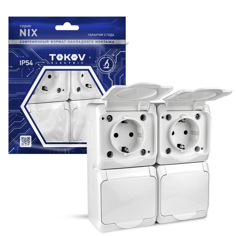 1712869.jpg Розетка 4-м ОП Nix 16А IP54 250В с заземл. с крышкой бел. TOKOV ELECTRIC TKE-NX-R4Z-C01-IP54 — изображение 1