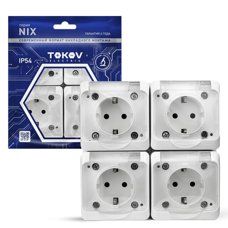 1712870.jpg Розетка 4-м ОП Nix 16А IP54 250В с заземл. с прозр. крышкой бел. TOKOV ELECTRIC TKE-NX-R4Z-C01T-IP54 — изображение 1