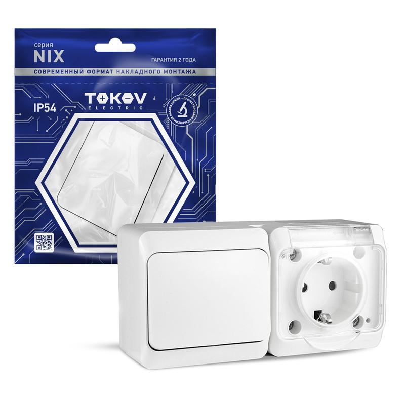 1712872.jpg Блок ОП Nix (розетка 16А 250В с заземл. 1-кл. выкл. 10А) IP54 бел. TOKOV ELECTRIC TKE-NX-V1RZ-C01T-IP54 — изображение 1