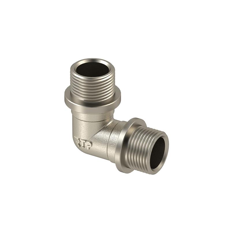 1780276.jpg Угольник латунь наружн./наружн. резьба 1/2дюймх90град. никель (инд. упак.) RTP 34932 — изображение 1