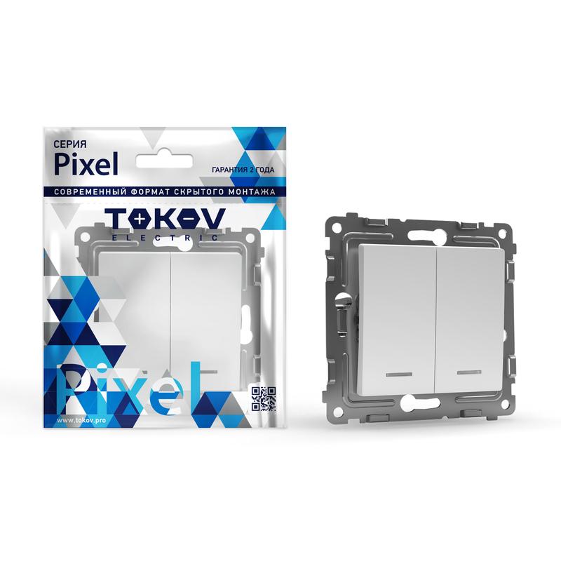 1791358.jpg Выключатель 2-кл. СП Pixel 10А IP20 с индикатором механизм бел. TOKOV ELECTRIC TKE-PX-V2I-C01 — изображение 1
