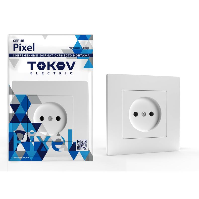 1791362.jpg Розетка 1-м СП Pixel 16А IP20 без заземл. в сборе бел. TOKOV ELECTRIC TKE-PX-R1F-C01 — изображение 1