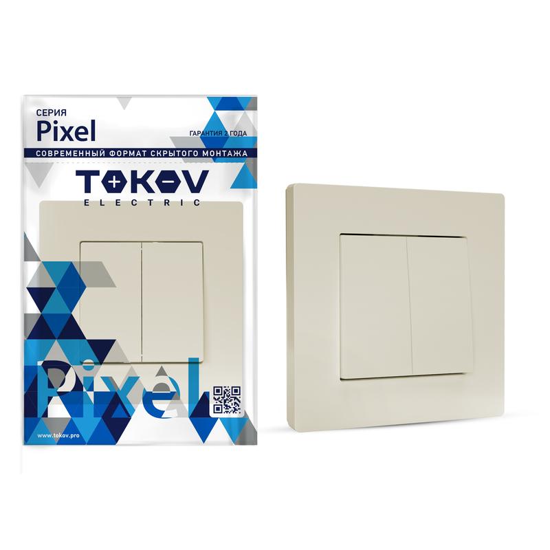 1792229.jpg Выключатель 2-кл. СП Pixel 10А IP20 в сборе беж. TOKOV ELECTRIC TKE-PX-V2F-C02 — изображение 1