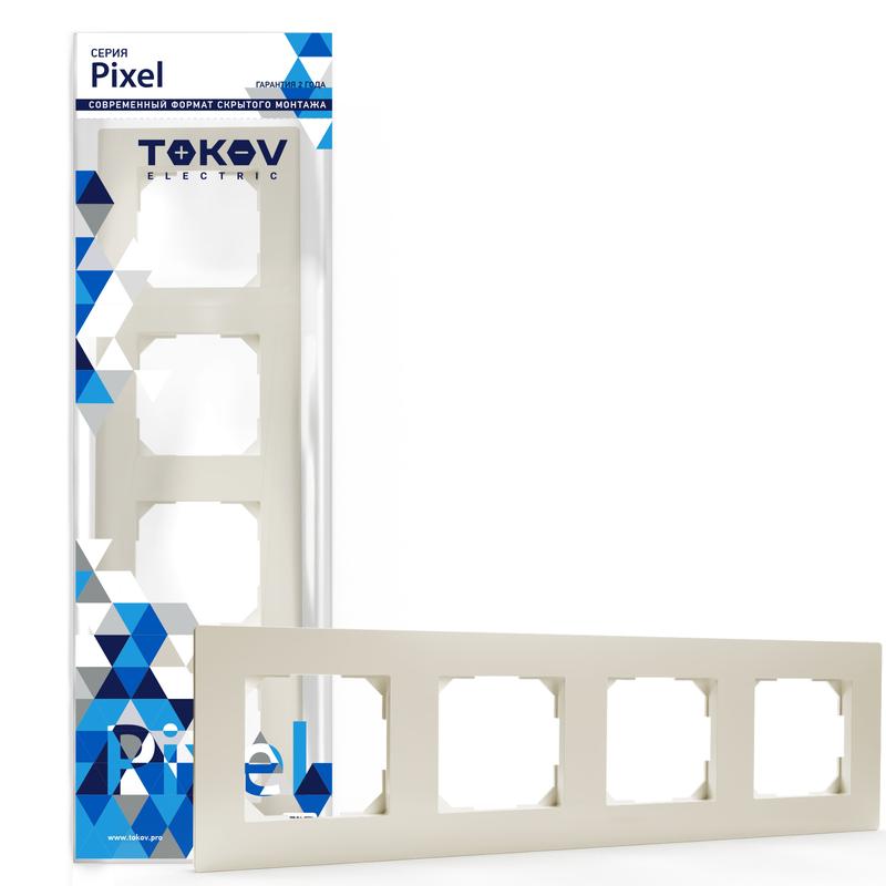 1792251.jpg Рамка 4-м Pixel универс. беж. TOKOV ELECTRIC TKE-PX-RM4-C02 — изображение 1