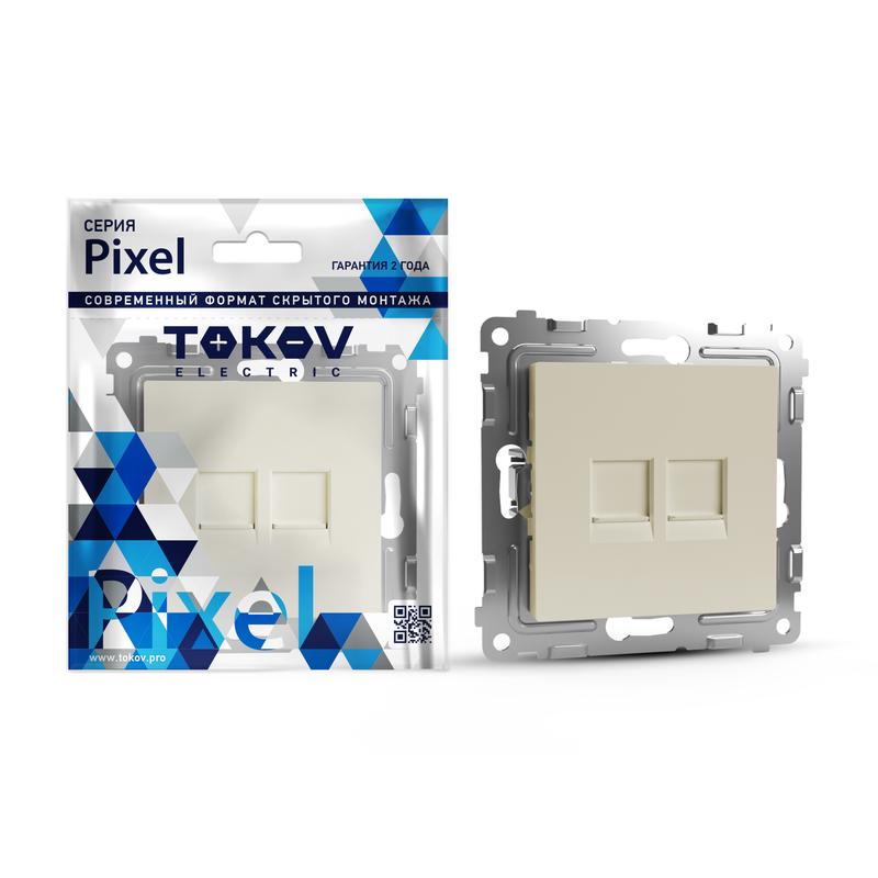 1792253.jpg Розетка компьютерная 2-м СП Pixel RJ45 кат.5E механизм беж. TOKOV ELECTRIC TKE-PX-RC2-C02 — изображение 1