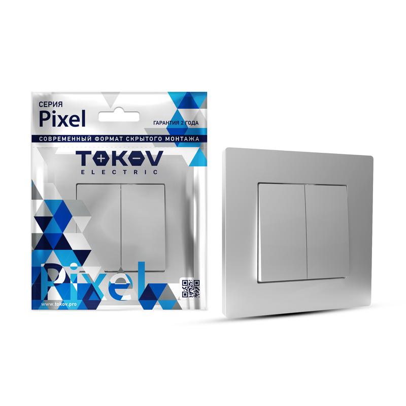 1792258.jpg Выключатель 2-кл. СП Pixel 10А IP20 в сборе алюм. TOKOV ELECTRIC TKE-PX-V2F-C03 — изображение 1