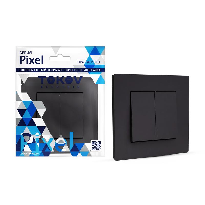 1792316.jpg Выключатель 2-кл. СП Pixel 10А IP20 в сборе карбон TOKOV ELECTRIC TKE-PX-V2F-C14 — изображение 1