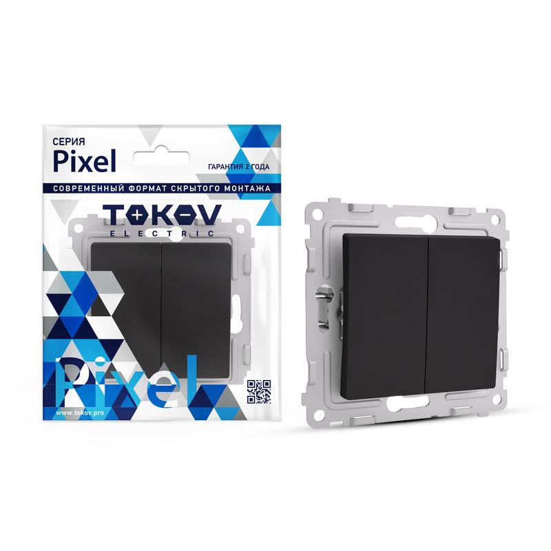 1792321.jpg Переключатель проходной 2-кл. СП Pixel 10А IP20 механизм карбон TOKOV ELECTRIC TKE-PX-P2-C14 — изображение 1