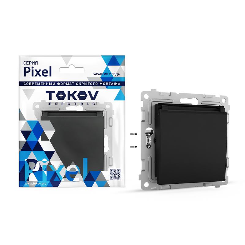 1792328.jpg Розетка 1-м СП Pixel 16А IP20 с заземл. защ. шторки с крышкой механизм карбон TOKOV ELECTRIC TKE-PX-R1ZSW1-C14 — изображение 1