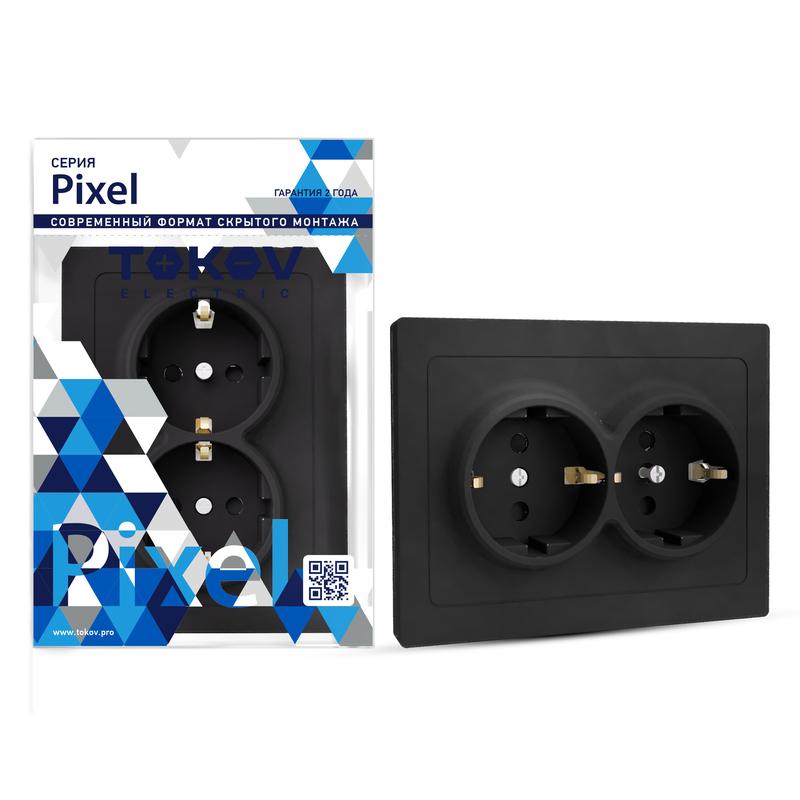 1792330.jpg Розетка 2-м СП Pixel 16А IP20 с заземл. защ. шторки в сборе карбон TOKOV ELECTRIC TKE-PX-R2FZSF-C14 — изображение 1