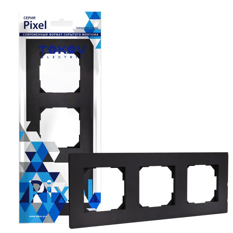 1792337.jpg Рамка 3-м Pixel универс. карбон TOKOV ELECTRIC TKE-PX-RM3-C14 — изображение 1