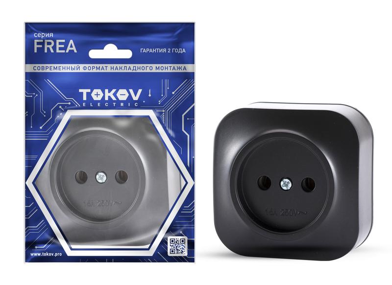 1792424.jpg Розетка 1-м ОП Frea 16А IP20 250В без заземл. АБС-пластик карбон TOKOV ELECTRIC TKE-FR-R1-C14 — изображение 1