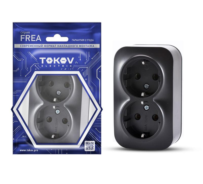 1792427.jpg Розетка 2-м ОП Frea 16А IP20 250В с заземл. АБС-пластик карбон TOKOV ELECTRIC TKE-FR-R2Z-C14 — изображение 1