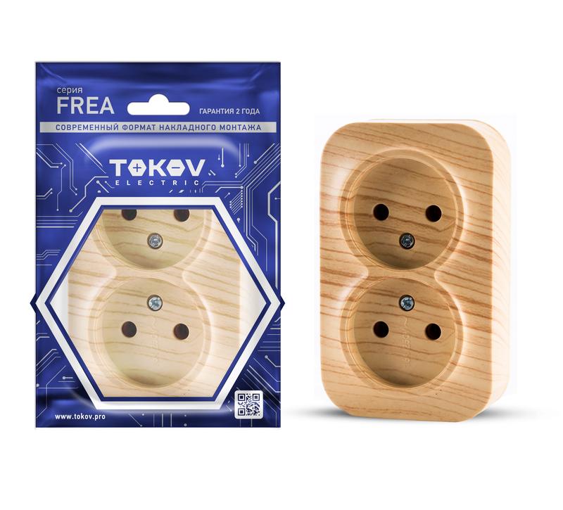 1792440.jpg Розетка 2-м ОП Frea 16А IP20 250В без заземл. АБС-пластик сосна TOKOV ELECTRIC TKE-FR-R2-C25 — изображение 1