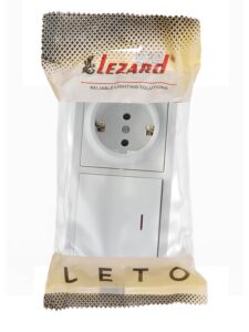Блок ОП LETO (1-кл. выключатель с индикацией + 1-м розетка с заземл.) горизонт. бел. LEZARD 752-0200-170BIP
