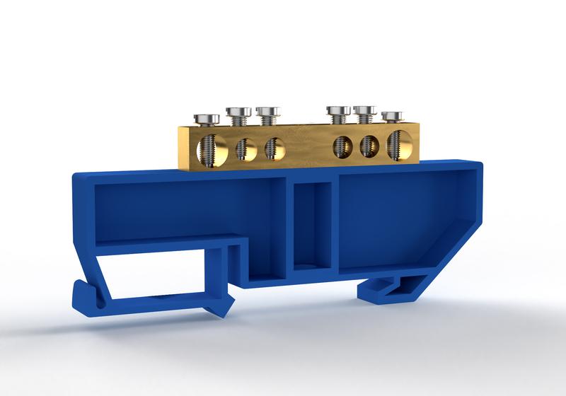 1855427.jpg Шина нулевая на DIN-изоляторе 6х9мм 6 отвер. латунь TOKOV ELECTRIC TKE-BCB-69-6-DIN/N — изображение 1