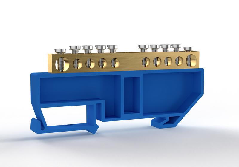 1855429.jpg Шина нулевая на DIN-изоляторе 6х9мм 10 отвер. латунь TOKOV ELECTRIC TKE-BCB-69-10-DIN/N — изображение 1