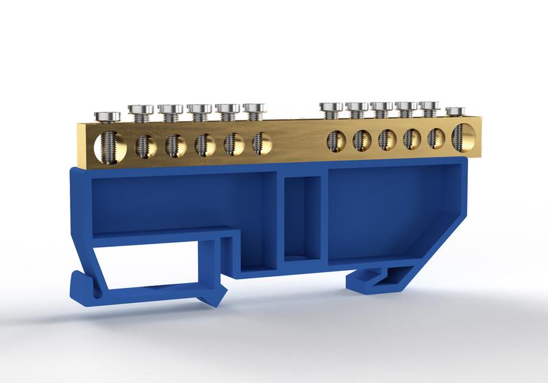 1855430.jpg Шина нулевая на DIN-изоляторе 6х9мм 12 отвер. латунь TOKOV ELECTRIC TKE-BCB-69-12-DIN/N — изображение 1
