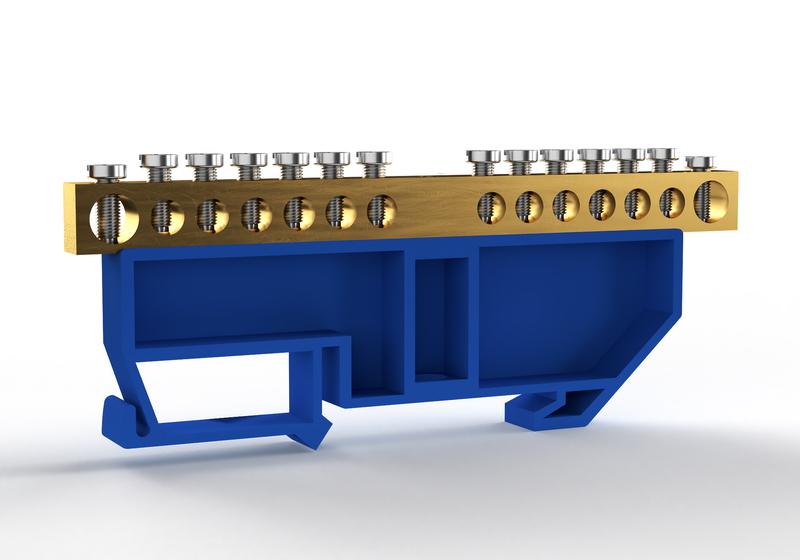 1855431.jpg Шина нулевая на DIN-изоляторе 6х9мм 14 отвер. латунь TOKOV ELECTRIC TKE-BCB-69-14-DIN/N — изображение 1