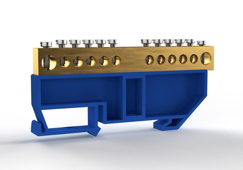 1855438.jpg Шина нулевая на DIN-изоляторе 8х12мм 12 отвер. латунь TOKOV ELECTRIC TKE-BCB-812-12-DIN/N — изображение 1